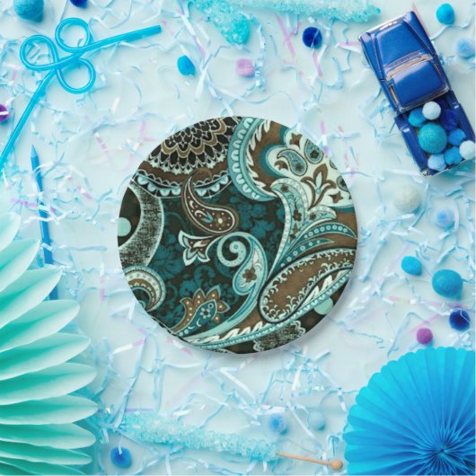 Turquoise Brown Paisley Papieren Bordje (Feest)