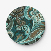 Turquoise Brown Paisley Papieren Bordje (Voorkant)