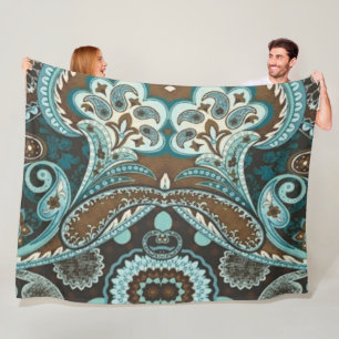 Turquoise Brown Vintage Paisley 3 Fleece Deken