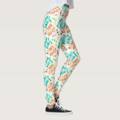 Turquoise & Brown Waterverf Leaf Pattern Leggings (Rechts)