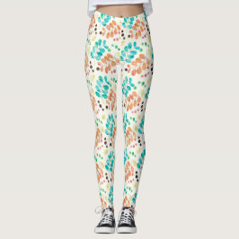 Turquoise & Brown Waterverf Leaf Pattern Leggings