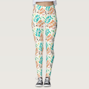 Turquoise & Brown Waterverf Leaf Pattern Leggings