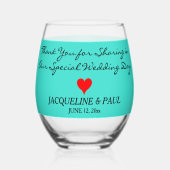 Turquoise bruiloft gunsten Monogram rood hart Wijnglas Zonder Voet (Voorkant)