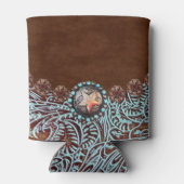 turquoise bruin cowboy land western bruiloft blikjeskoeler (Achterkant)