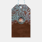 turquoise bruin cowboy land western bruiloft cadeaulabel (Achterkant)
