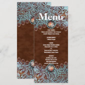 Turquoise bruin cowboy western huwelijksmenu menu (Voorkant / Achterkant)