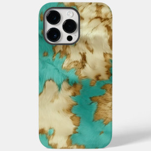 Turquoise bruin crème dierlijk Koeienhuid Western Case-Mate iPhone 14 Pro Max Hoesje