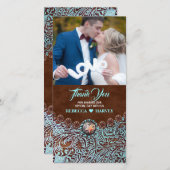 turquoise bruin land westerne bruiloft dank u bedankkaart (Voorkant / Achterkant)