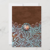turquoise bruin leder land westerne bruiloft kaart (Achterkant)