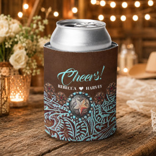 turquoise bruine cowboy country western bruiloft blikjeskoeler