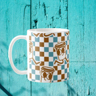 Turquoise & Bruine Koffie Check Koffiemok