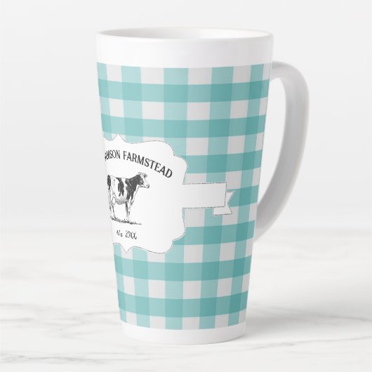 Turquoise Buffalo Plaid Farm Cow Latte Mug (Angle droit)