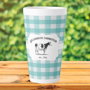 Turquoise Buffalo Plaid Farm Cow Latte Mug
