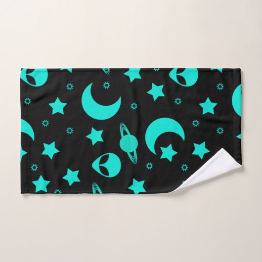 Turquoise buitenaards patroon met sterren en manen bad handdoek (Handdoek)
