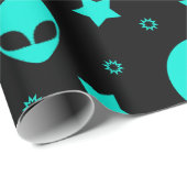 Turquoise buitenaards patroon met sterren en manen cadeaupapier (Rol Hoek)