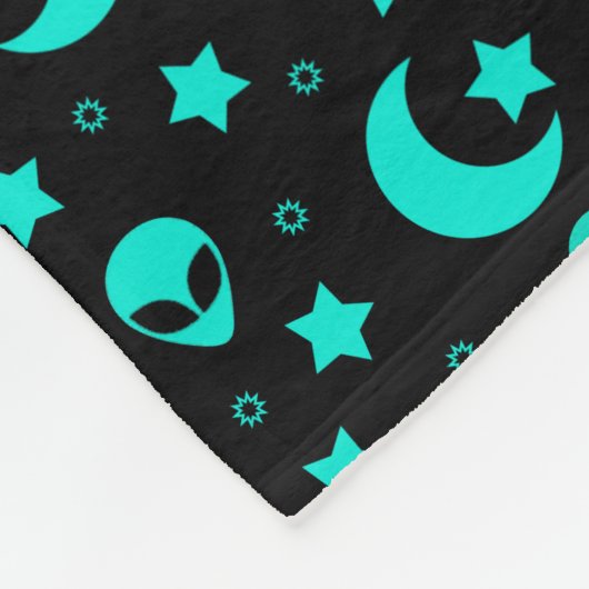Turquoise buitenaards patroon met sterren en manen fleece deken (Hoek)