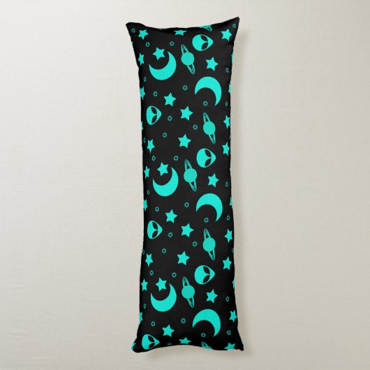 Turquoise buitenaards patroon met sterren en manen lichaamskussen (Achterkant (Verticaal))