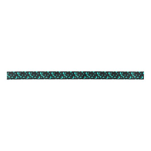 Turquoise buitenaards patroon met sterren en manen lint (Voorkant)