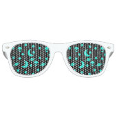Turquoise buitenaards patroon met sterren en manen retro zonnebril (Voorkant)