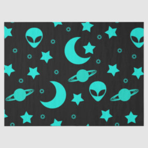 Turquoise Buitenalienpatroon met Sterren en Manen Tissuepapier