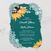 Turquoise Burlap dentelle tournesol invitations de (Devant / Derrière)