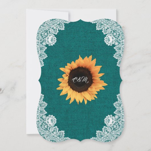 Turquoise Burlap dentelle tournesol invitations de (Dos)