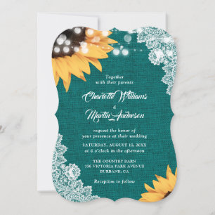 Turquoise Burlap dentelle tournesol invitations de