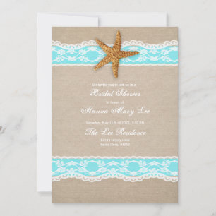 Turquoise Burlap Lace Bridal Shower Invitation Kaart