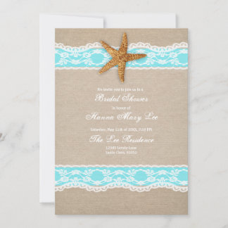 Turquoise Burlap Lace Bridal Shower Invitation Kaart