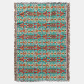 Turquoise Burnt Oranje Bruin Mosaic Pattern Deken (Voorkant Verticaal)