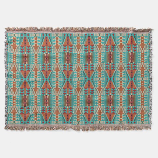 Turquoise Burnt Oranje Bruin Mosaic Pattern Deken (Voorkant)
