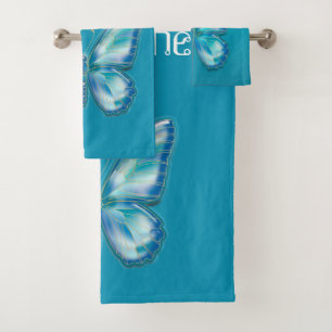 Turquoise butterfly bad handdoek