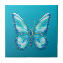 Turquoise Butterfly Ceramic Tegel