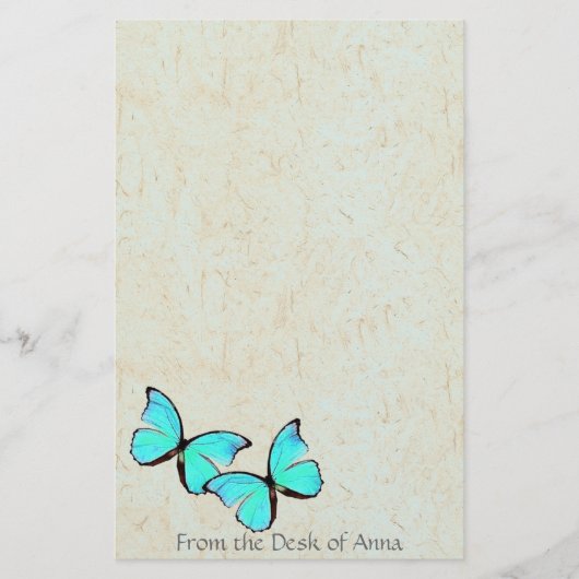 Turquoise Butterfly Faux Handmade Paper Stationery Briefpapier (Voorkant)