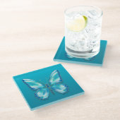 Turquoise Butterfly Glazen Onderzetter (Schuin)