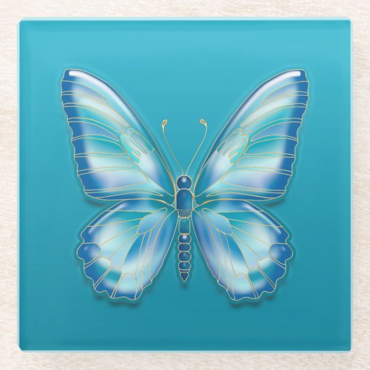 Turquoise Butterfly Glazen Onderzetter (Voorkant)
