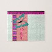 Turquoise Butterfly met naam Legpuzzel (Horizontaal)
