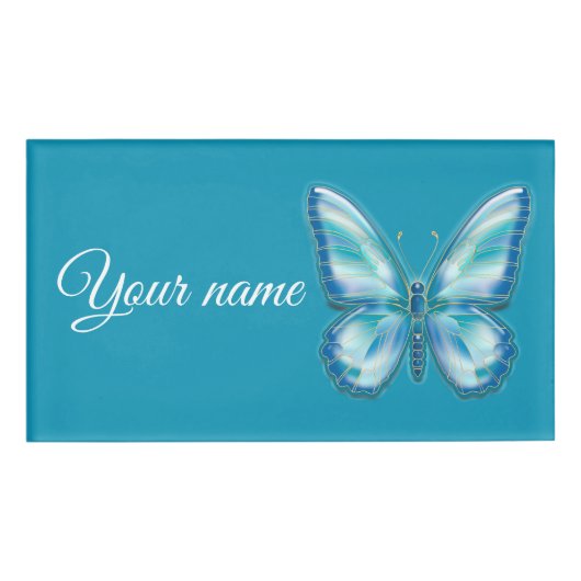Turquoise Butterfly Naambadge (Voorkant)