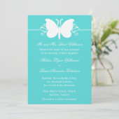 Turquoise Butterfly Swirls Wedding Invitation (Debout devant)