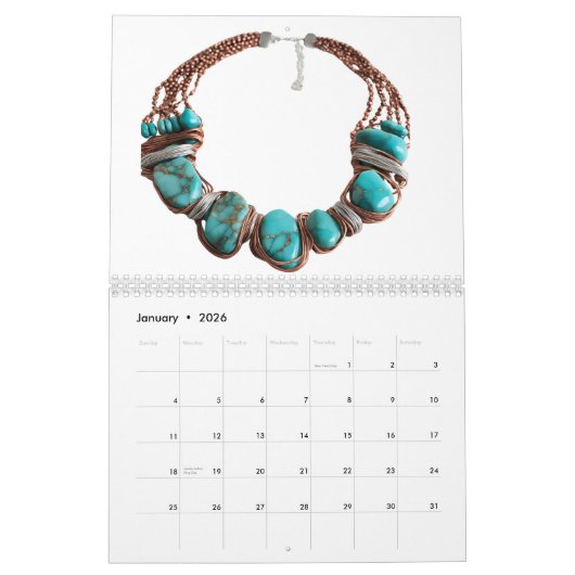 Turquoise Calendrier 12 mois 2026 (Jan 2026)