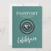 Turquoise California Passport Wedding Kaart (Achterkant)