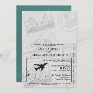 Turquoise California Passport Wedding Kaart