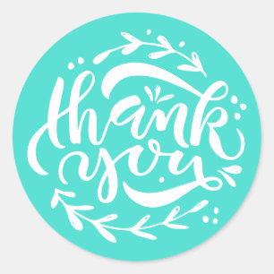 Turquoise Calligrafie Krans Bedankt Ronde Sticker