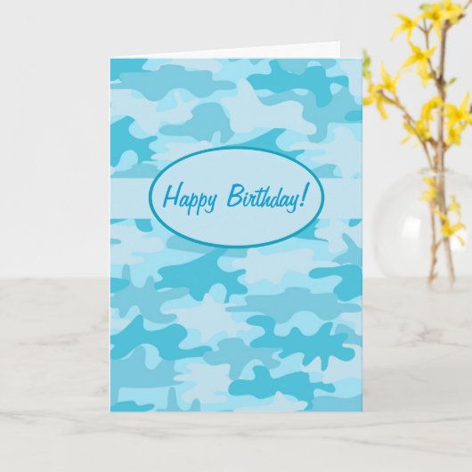 Turquoise Camouflage Happy Birthday Custom Kaart (Gele Bloem)