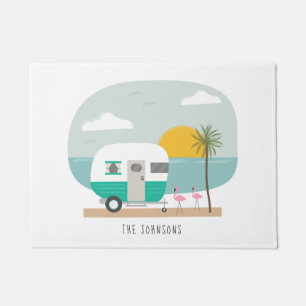  Turquoise Camper Beach Flamingos Deurmat