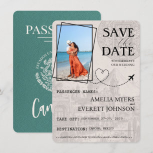 Turquoise Cancun Paspoort Bewaar de datum Save The Date