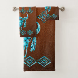 Turquoise Carved Buffalo Skull Graphic Bad Handdoek