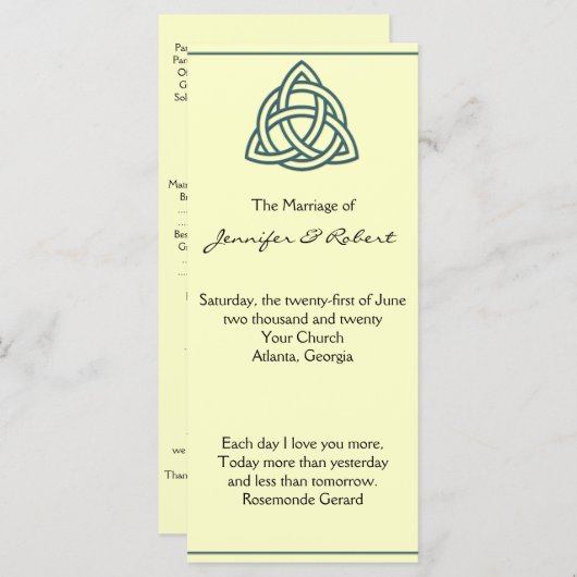 Turquoise Celtic Knot Wedding Programme (Devant / Derrière)