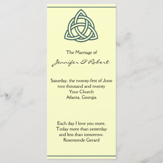 Turquoise Celtic Knot Wedding Programme (Devant)