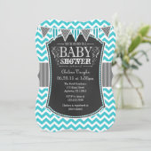 Turquoise Chalkboard Chevron Baby shower Invite Kaart (Staand voorkant)